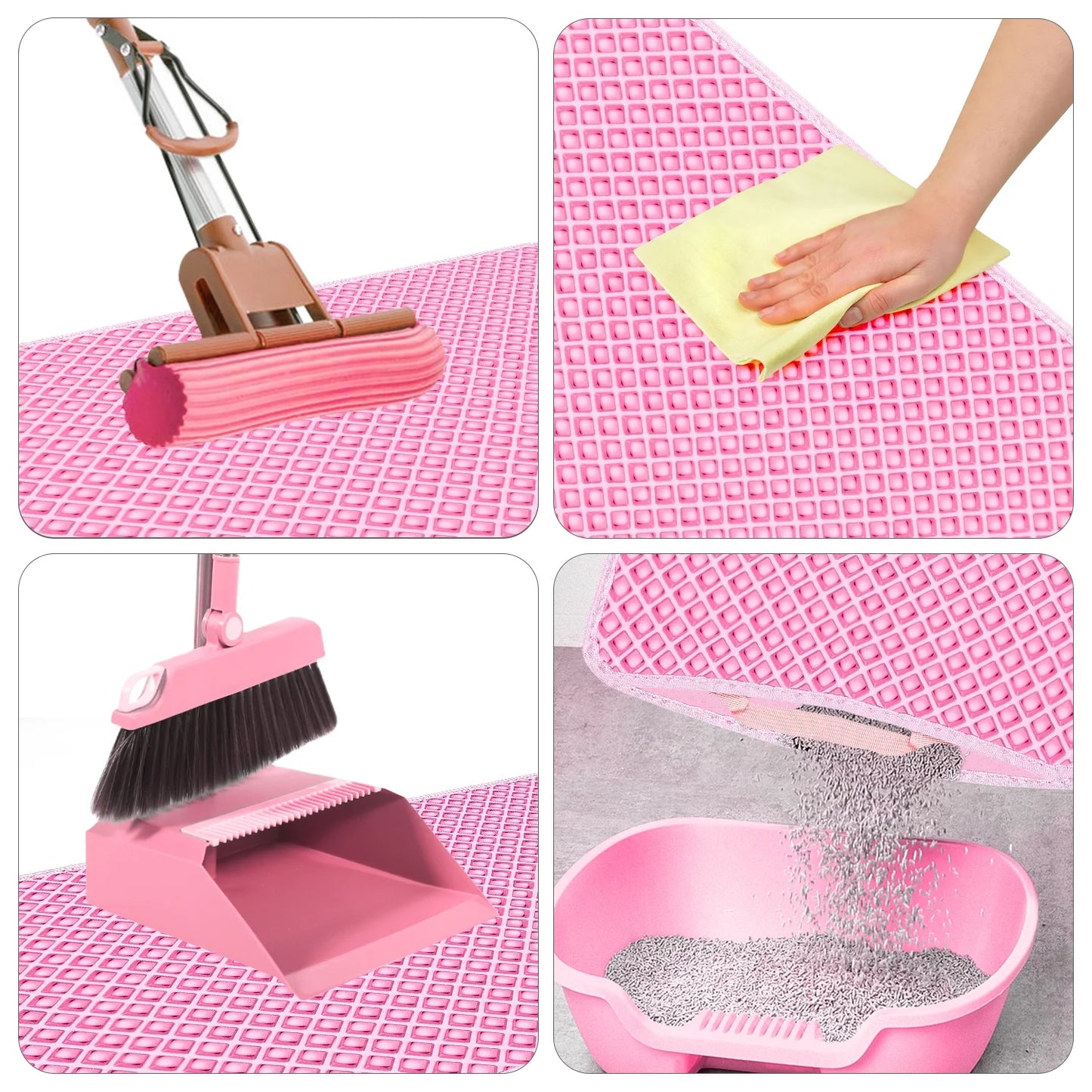 Double Layer anti Tracking Waterproof Cat Litter Trapping Mat Pink