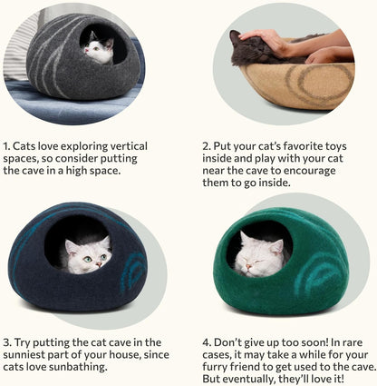 Premium Cat Bed Cave (Large) - Eco Friendly 100% Merino Wool Beds for Cats and Kittens